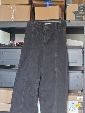 "FreePeople" Black Wide-Leg Jeans — Washed Black Denim